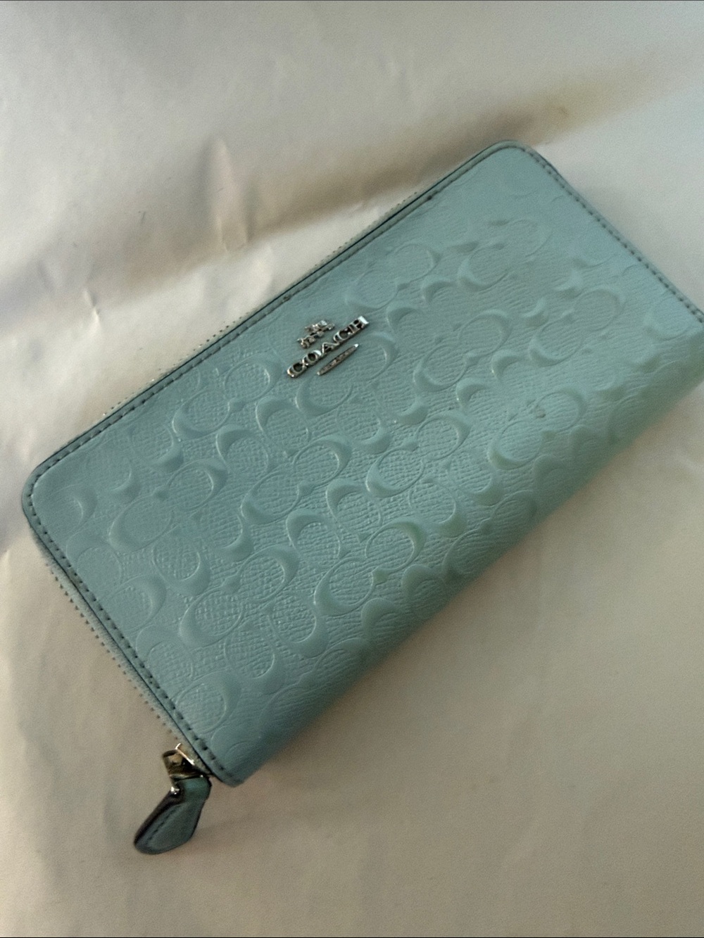 Coach Glossy Patent Zip Wallet in Pale Blue